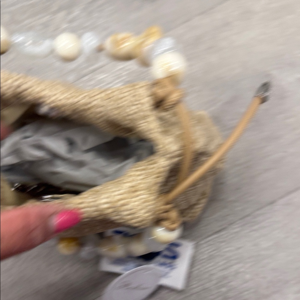 Elegant Tan Woven Bag with Beaded Handle - Picture 2 of 4
